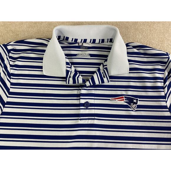NFL Team Apparel New England Patriots Polo Shirt Sz M TX Cool Gray Blue Striped - Picture 3 of 6